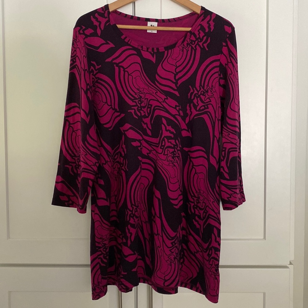 Finnish Nanso Pink and Black Floral Tunic Made in Finland Size XL